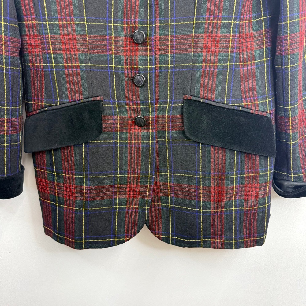 Vintage International Scene Plaid Blazer Velvet Collar Pockets Women's Size 5/6 - Picture 6 of 7